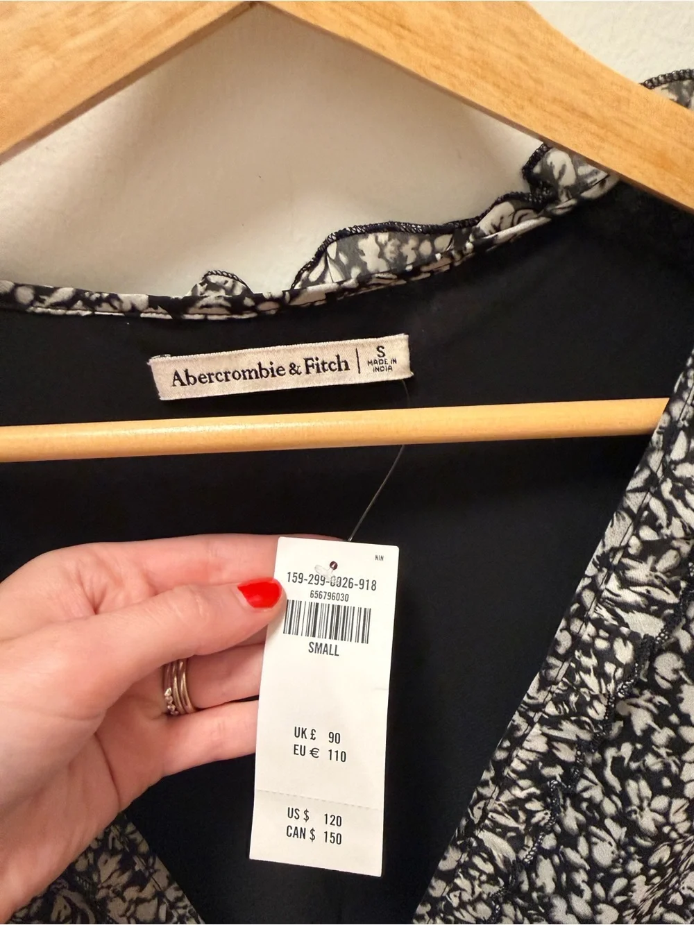Abercrombie & Fitch Black and White Floral Wrap Midi Dress